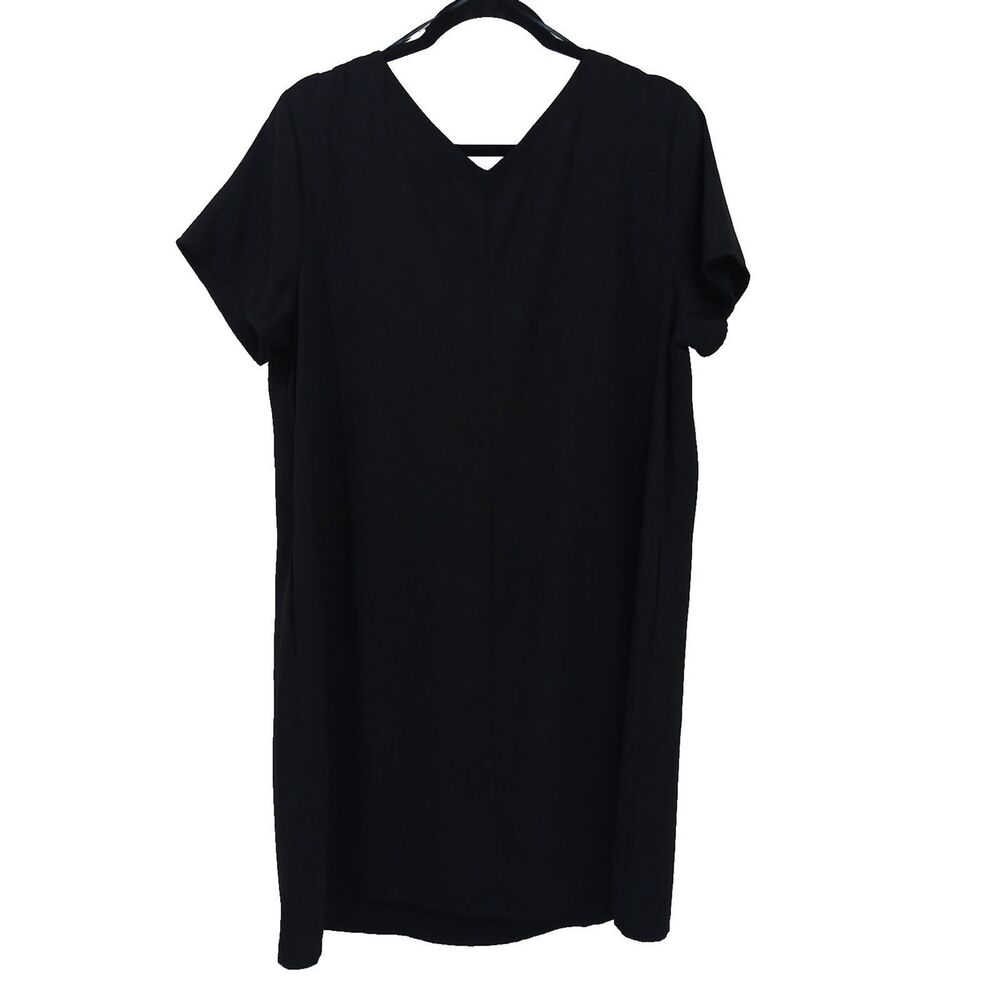 Women Navy Blue V Neck Lagan Look Shift Casual Dress with Pockets XL - Picture 4 of 5
